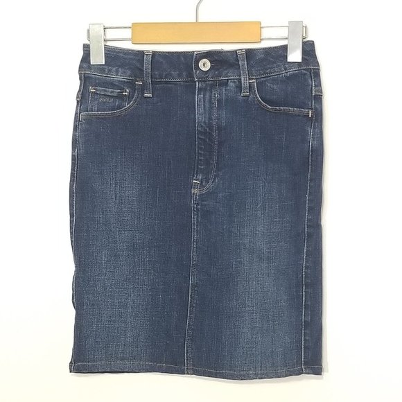 G-Star Raw Dark Wash Blue Cotton Blend Denim Pencil Jean Skirt Pockets Classic - Picture 1 of 9